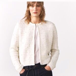 Chanel vibes Zara Women's Cream faux pearl metallic Jacket cardigan blazer